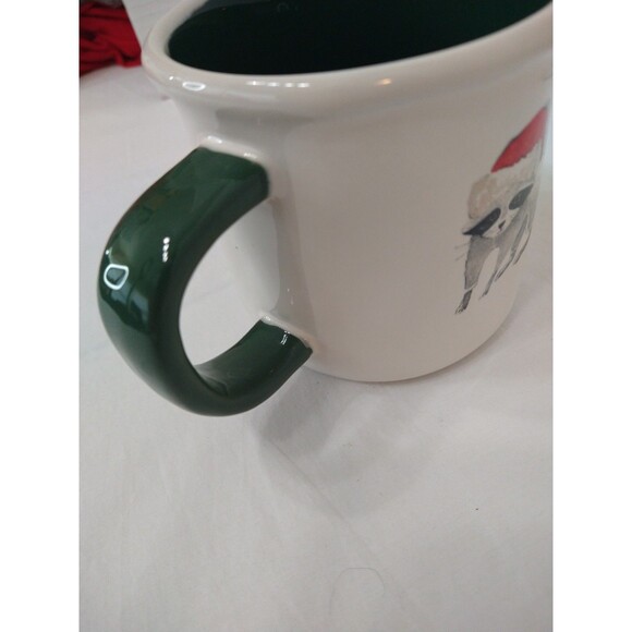 Rae Dunn Bah Humbug Mug Christmas Holiday Green double sided raccoon red hat - Picture 6 of 10
